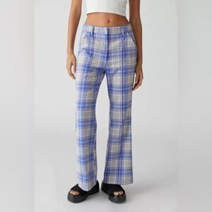 URBAN OUTFITTERS 2 60s 70s Retro Isabella Plaid FLARE Blue Multi Slim Fit Pant